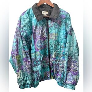 Vintage 90s Teal & Purple Patterned Windbreaker Jacket